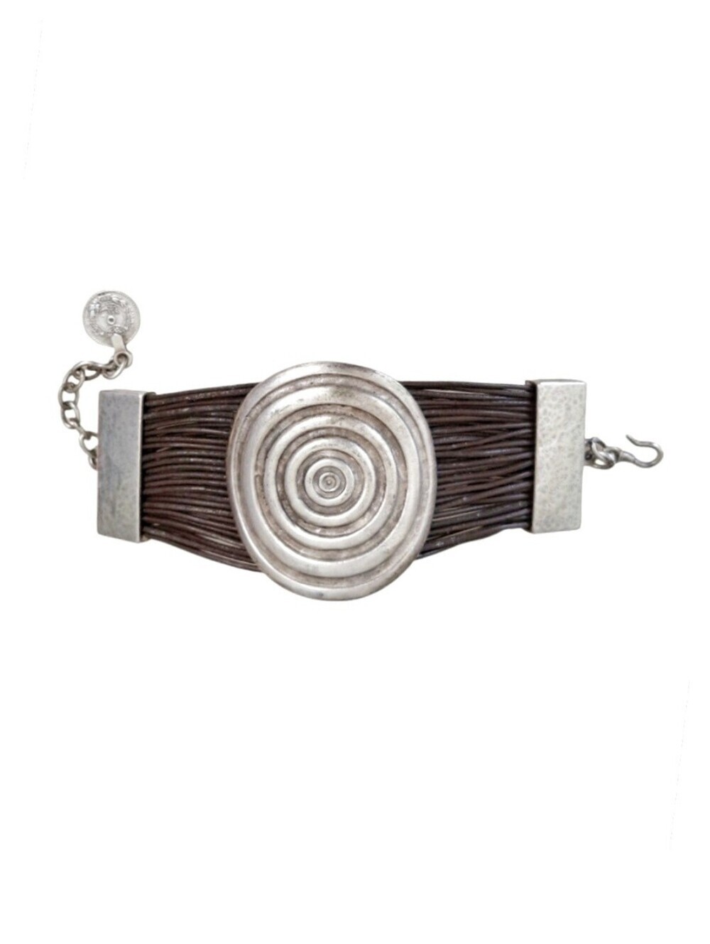 Vintage Artisan Pewter & Leather Multi-Strand Bracelet Cuff Boho Southwestern